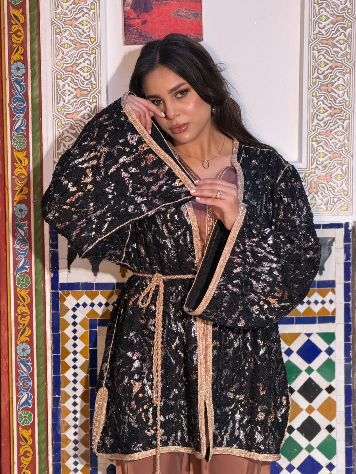 Moroccan Midnight Gold Waist Caftan Jacket