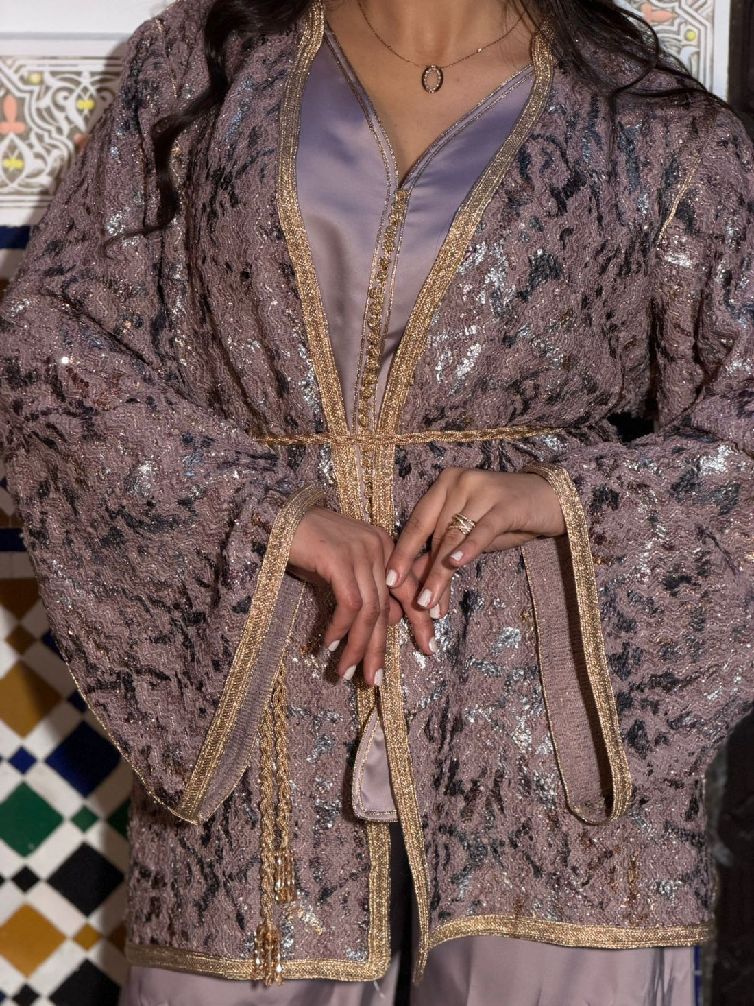 Moroccan Rose Gold Waist Caftan Jacket
