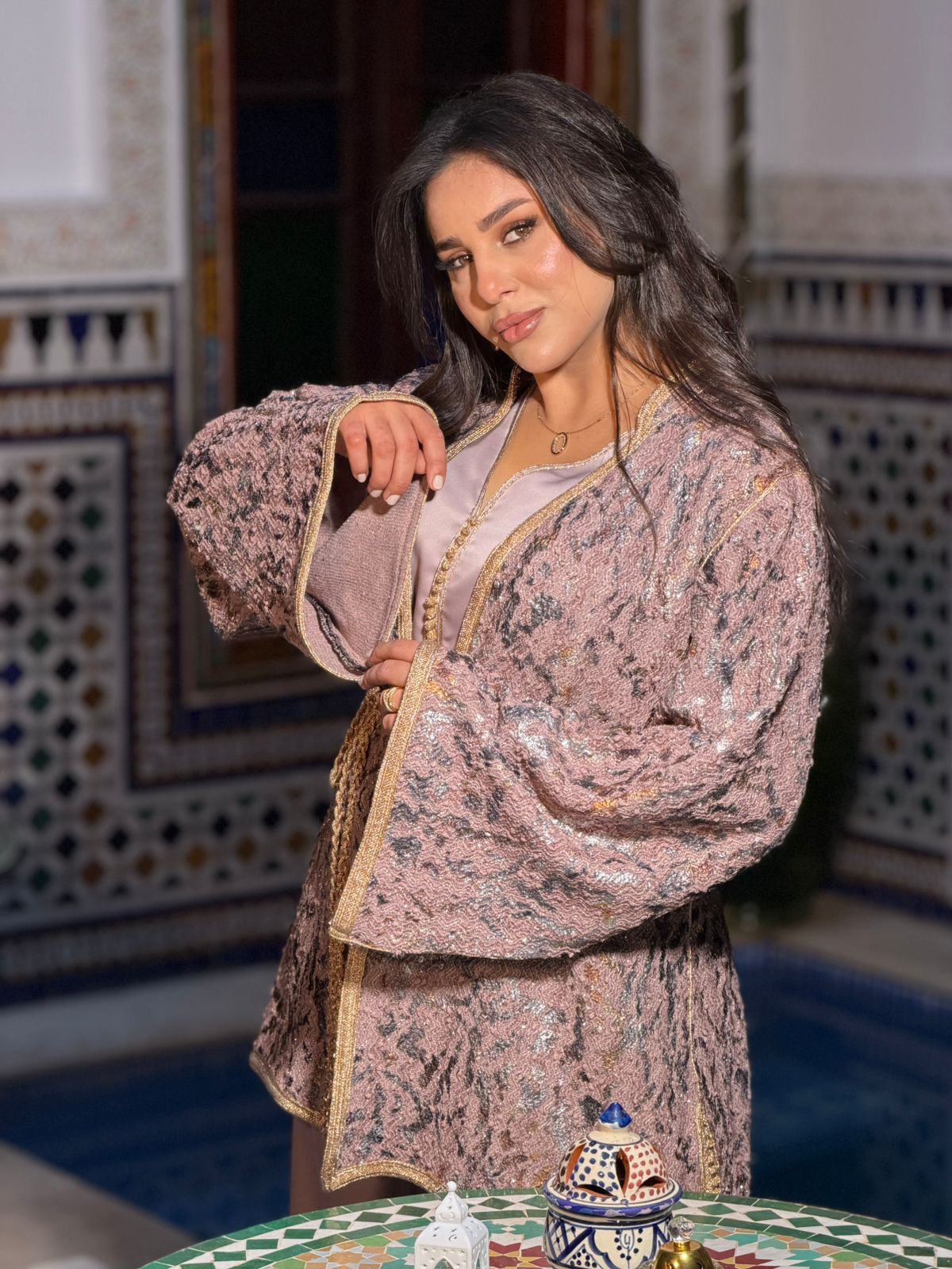 Moroccan Rose Gold Waist Caftan Jacket