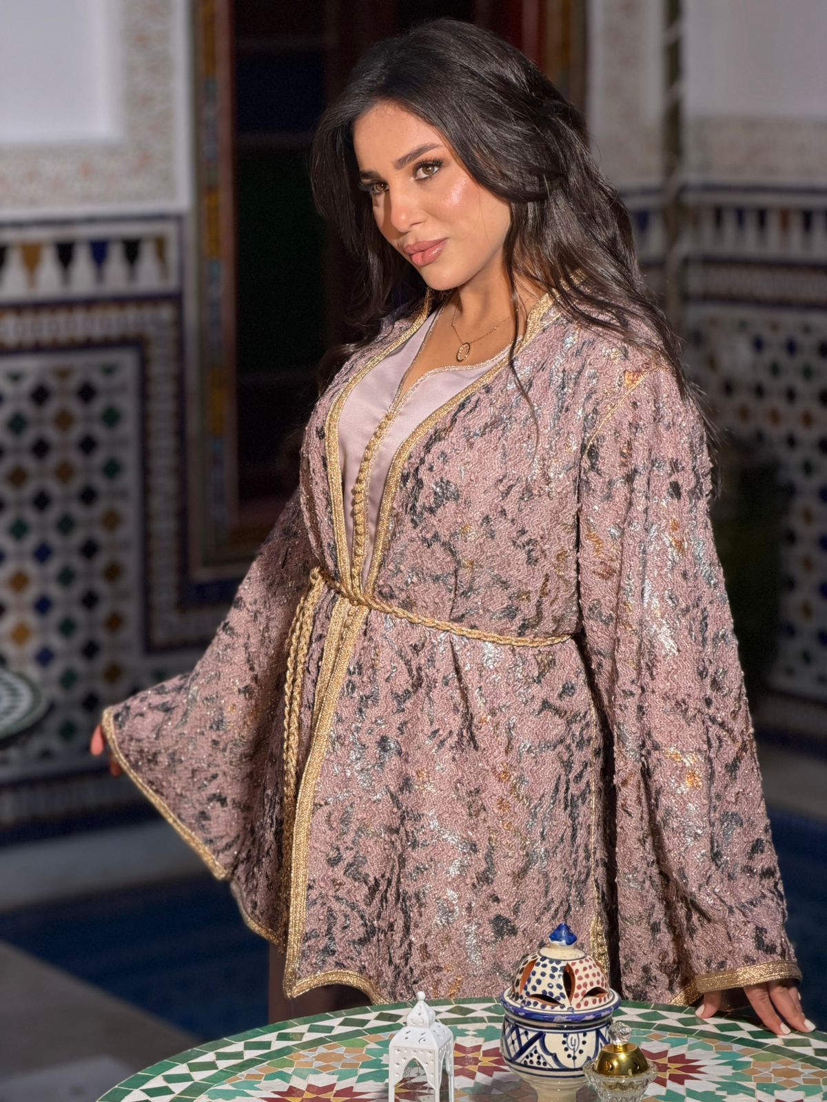 Moroccan Rose Gold Waist Caftan Jacket