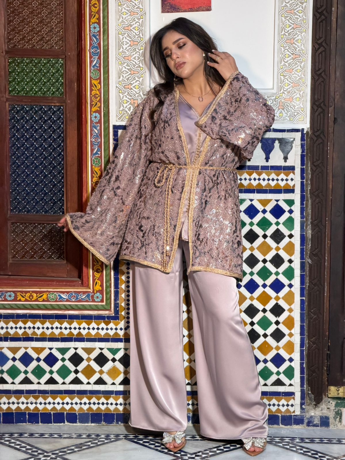 Moroccan Rose Gold Waist Caftan Jacket